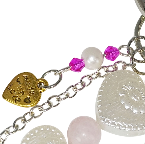 Bag Charm Purse Accessory Morganite Pearls Hearts Pink Tassel Retro Revival Y2k - Picture 3 of 15